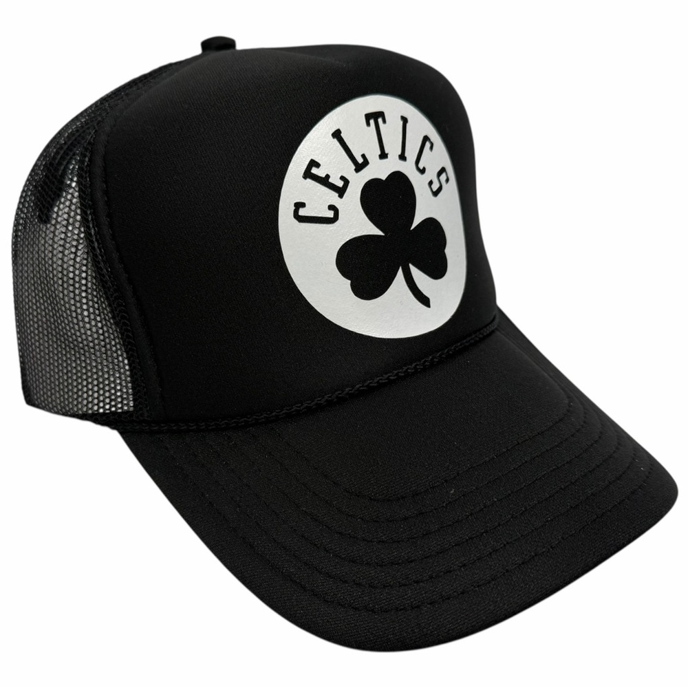 NEW VINTAGE BOSTON CELTICS BLACK TRUCKER HAT CAP ADULT SIZE CURVED…